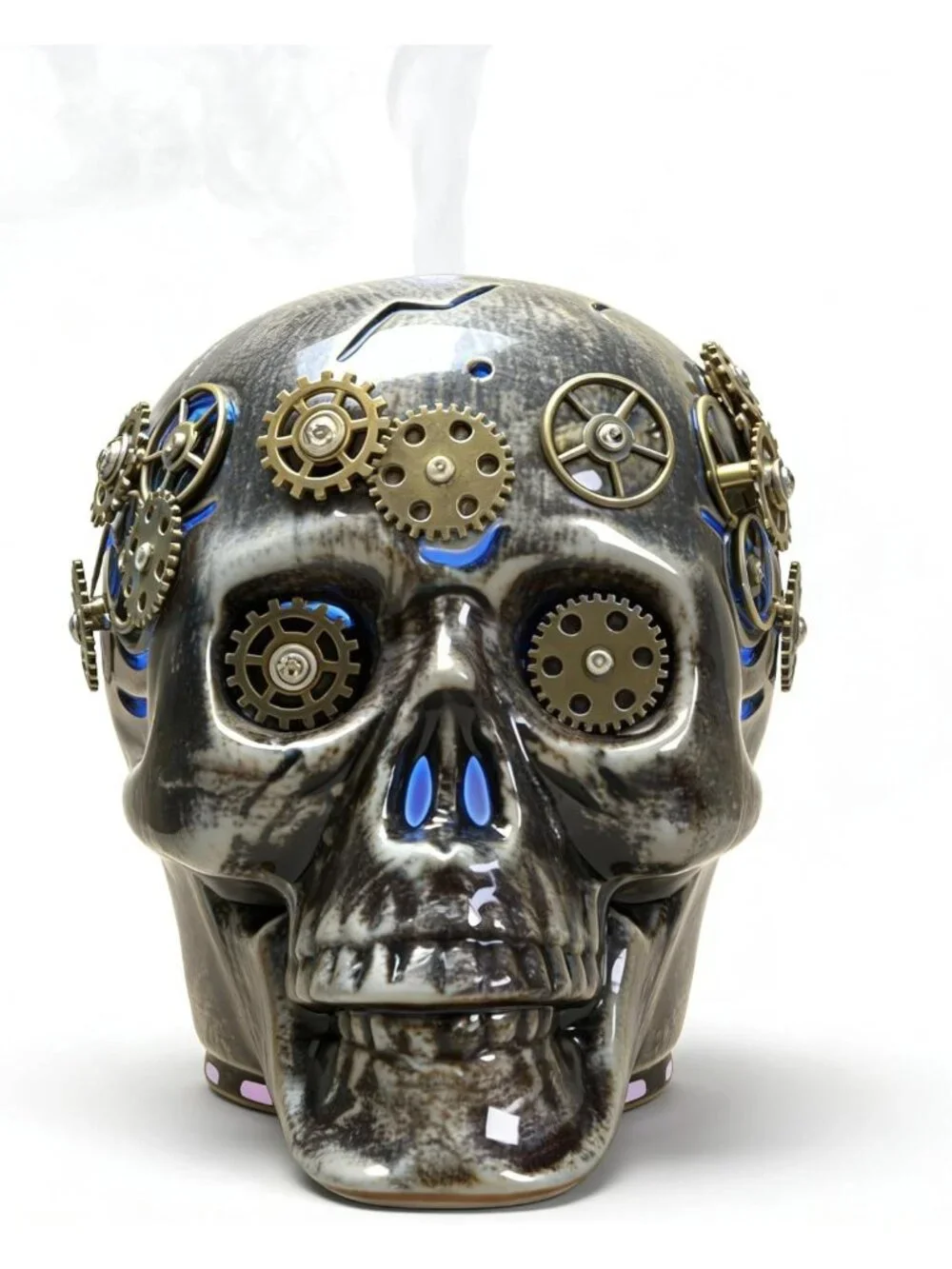Dark Gothic Steampunk Skull Essential Oil Diffuser - Halloween Decor, 7 LED